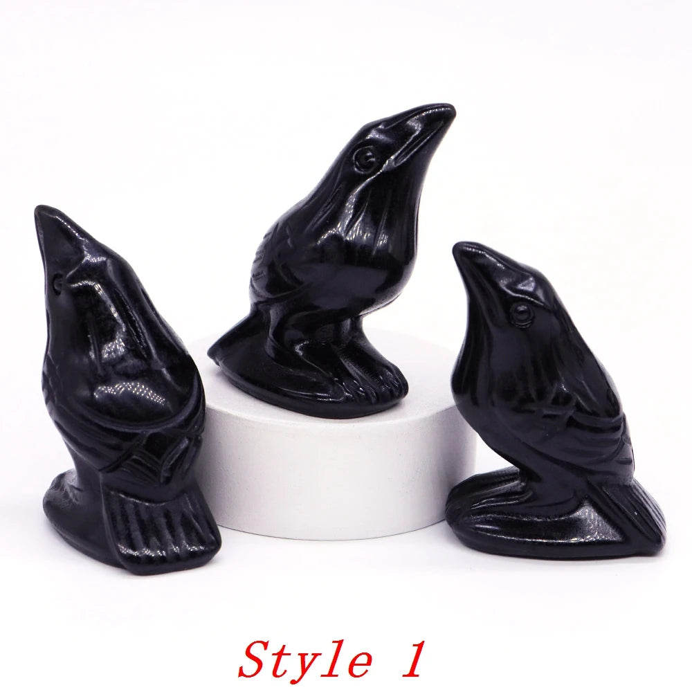 Black Obsidian Crow Carving Set