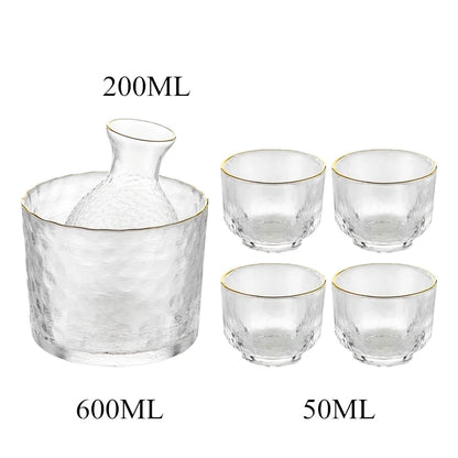 Gold-Rimmed Hammered Glass Sake Set