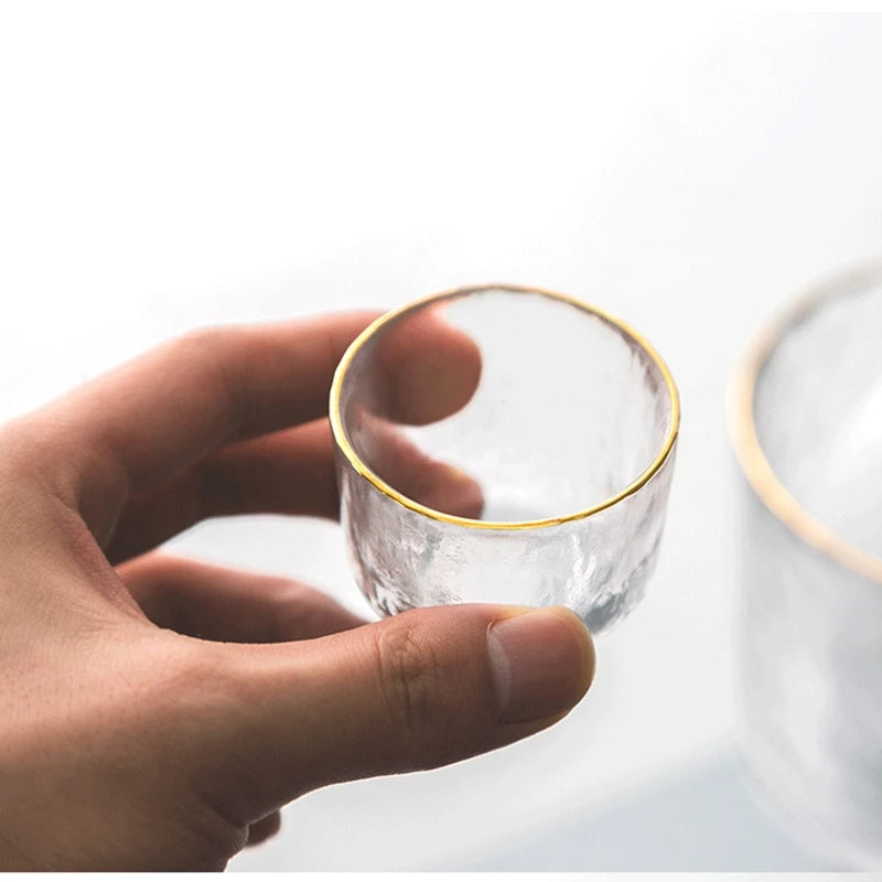Gold-Rimmed Hammered Glass Sake Set