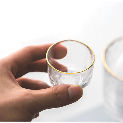 Gold-Rimmed Hammered Glass Sake Set