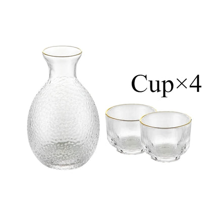 Gold-Rimmed Hammered Glass Sake Set