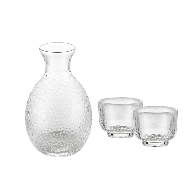 Gold-Rimmed Hammered Glass Sake Set