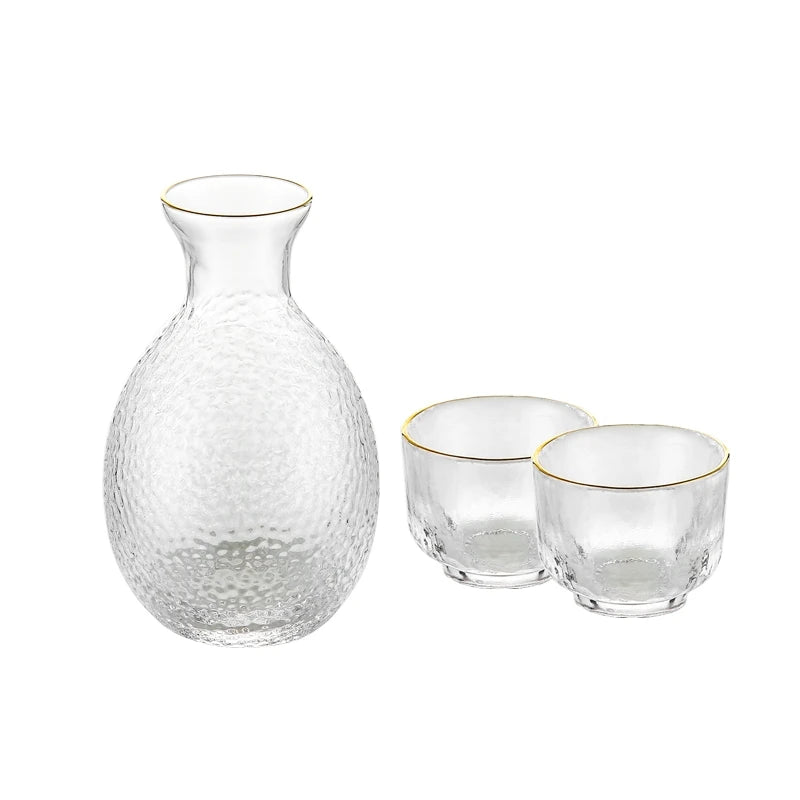 Gold-Rimmed Hammered Glass Sake Set