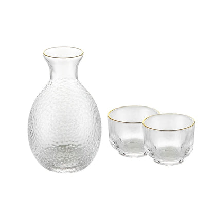 Gold-Rimmed Hammered Glass Sake Set