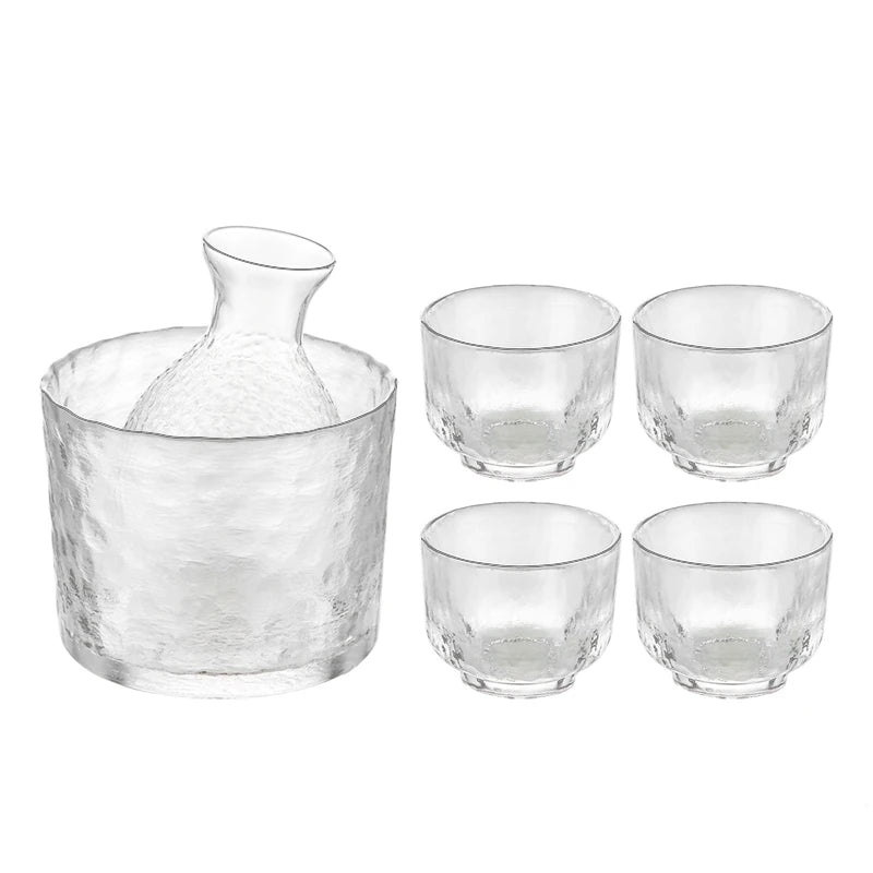 Gold-Rimmed Hammered Glass Sake Set