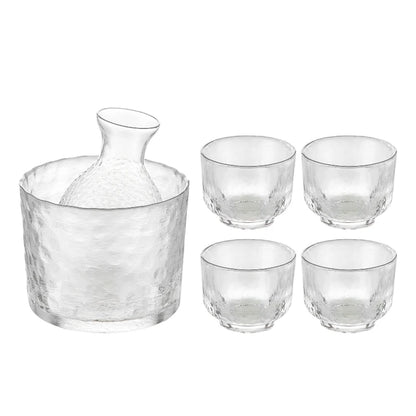 Gold-Rimmed Hammered Glass Sake Set