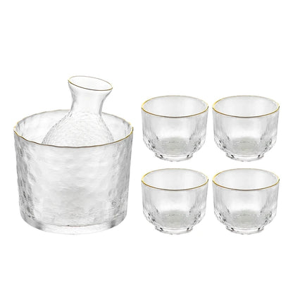 Gold-Rimmed Hammered Glass Sake Set