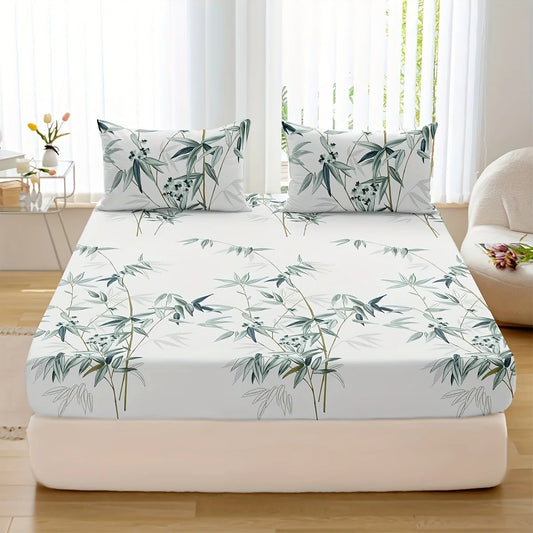 3-Piece Bamboo Leaf Fitted Sheet Set