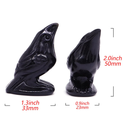 Black Obsidian Crow Carving Set