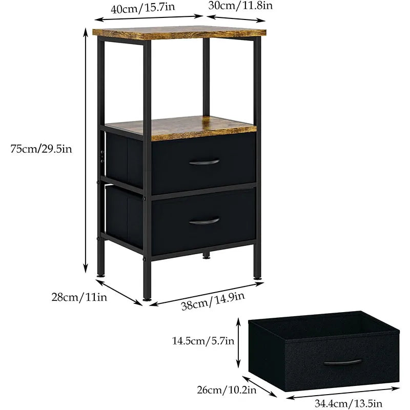 2-Drawer Fabric Bedside Table