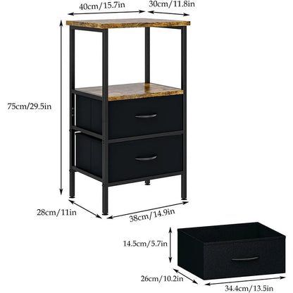 2-Drawer Fabric Bedside Table