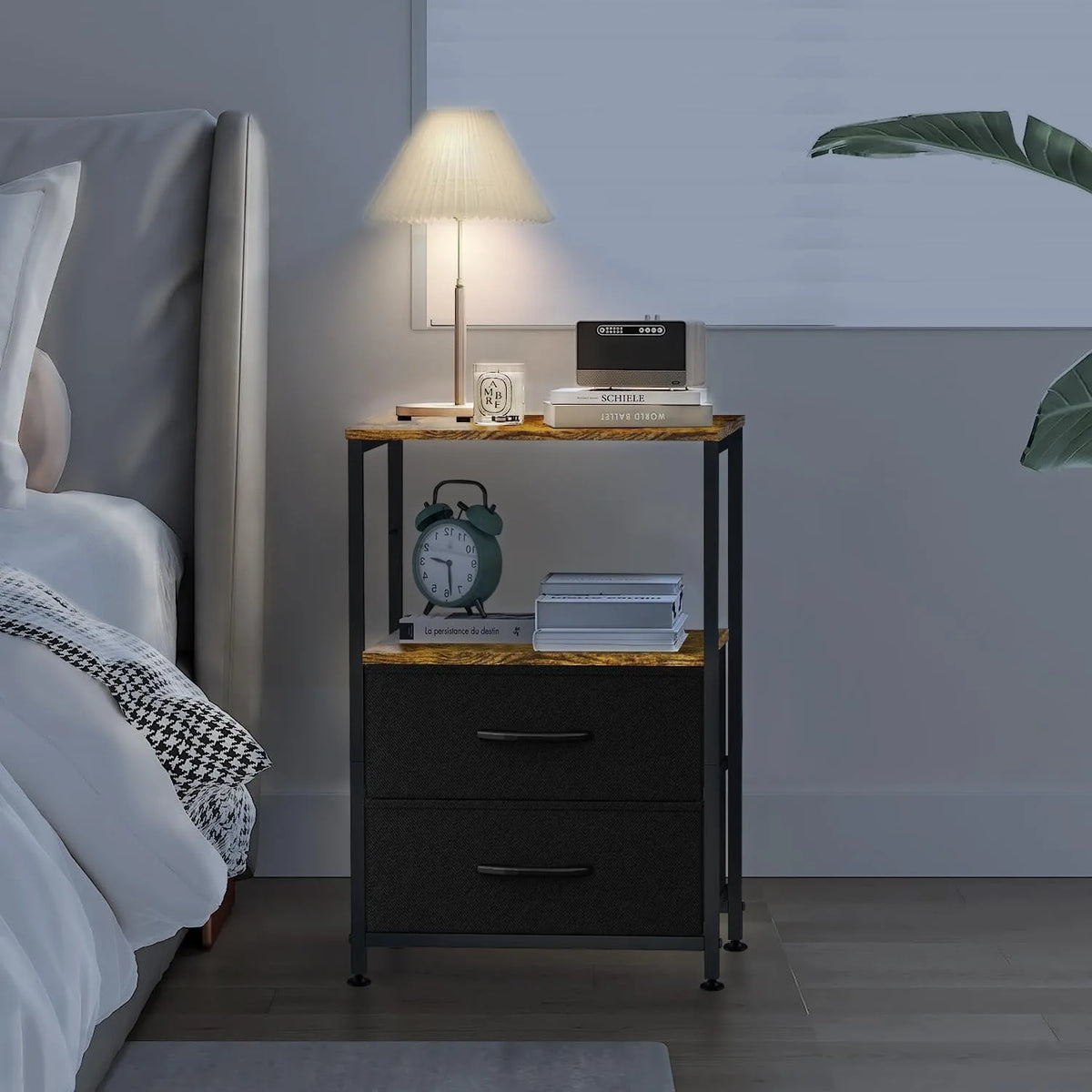 2-Drawer Fabric Bedside Table