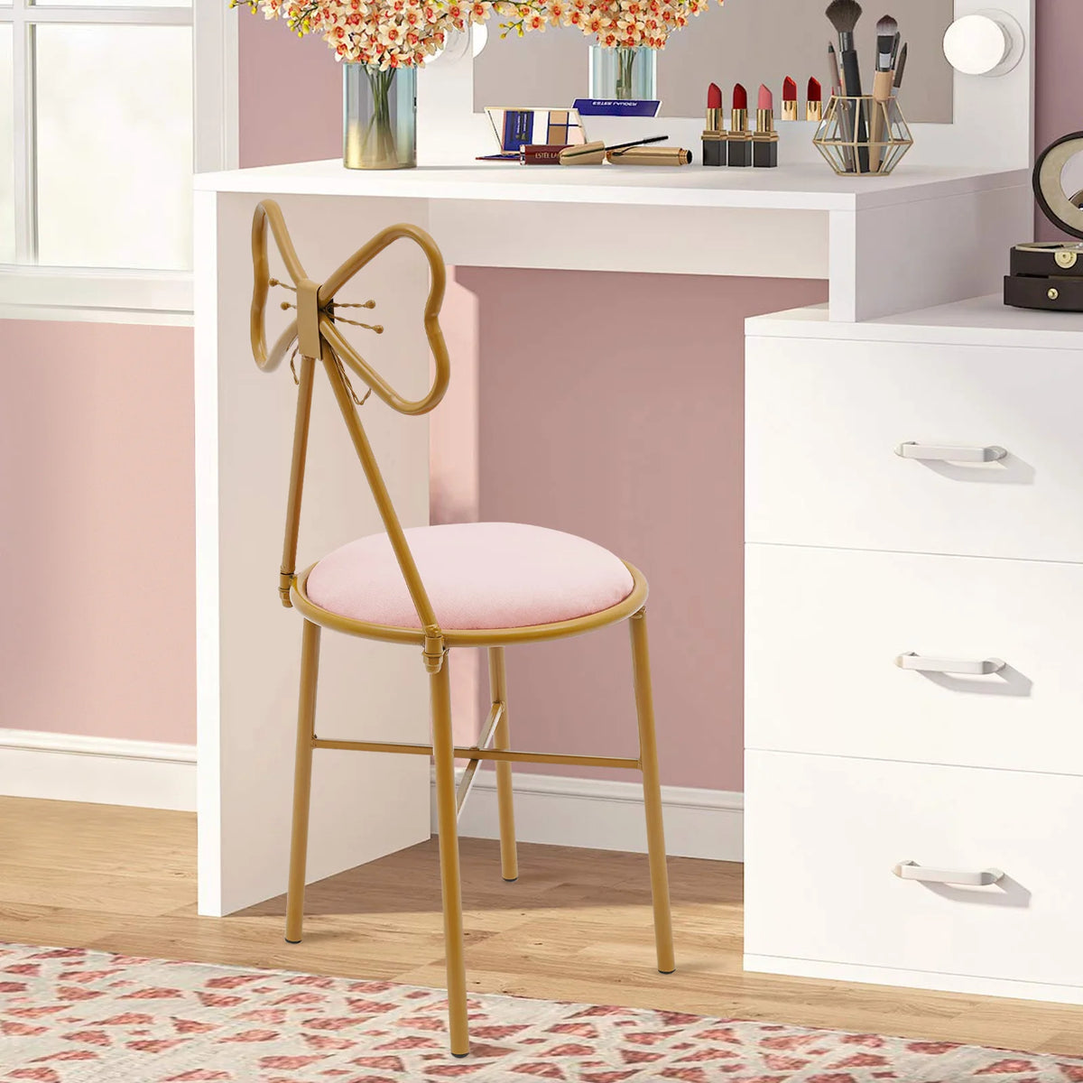 Butterfly-Back Velvet Vanity Chair