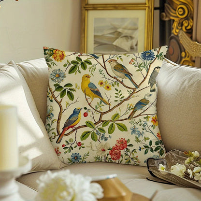 Bird and Floral Throw Pillow Cover