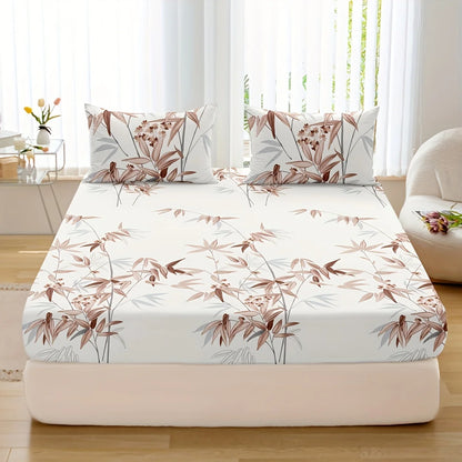 3-Piece Bamboo Leaf Fitted Sheet Set