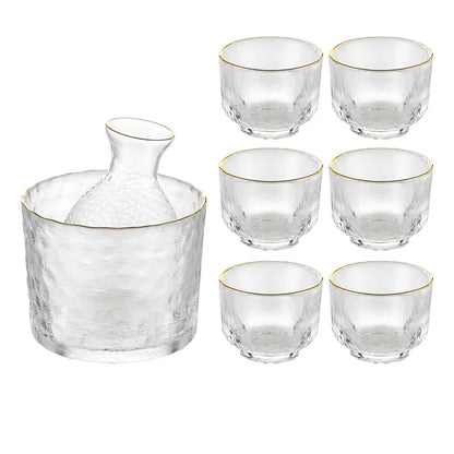 Gold-Rimmed Hammered Glass Sake Set