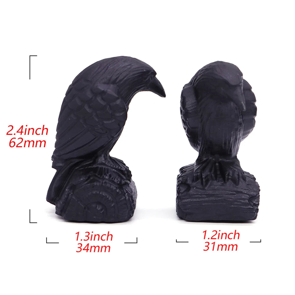 Black Obsidian Crow Carving Set