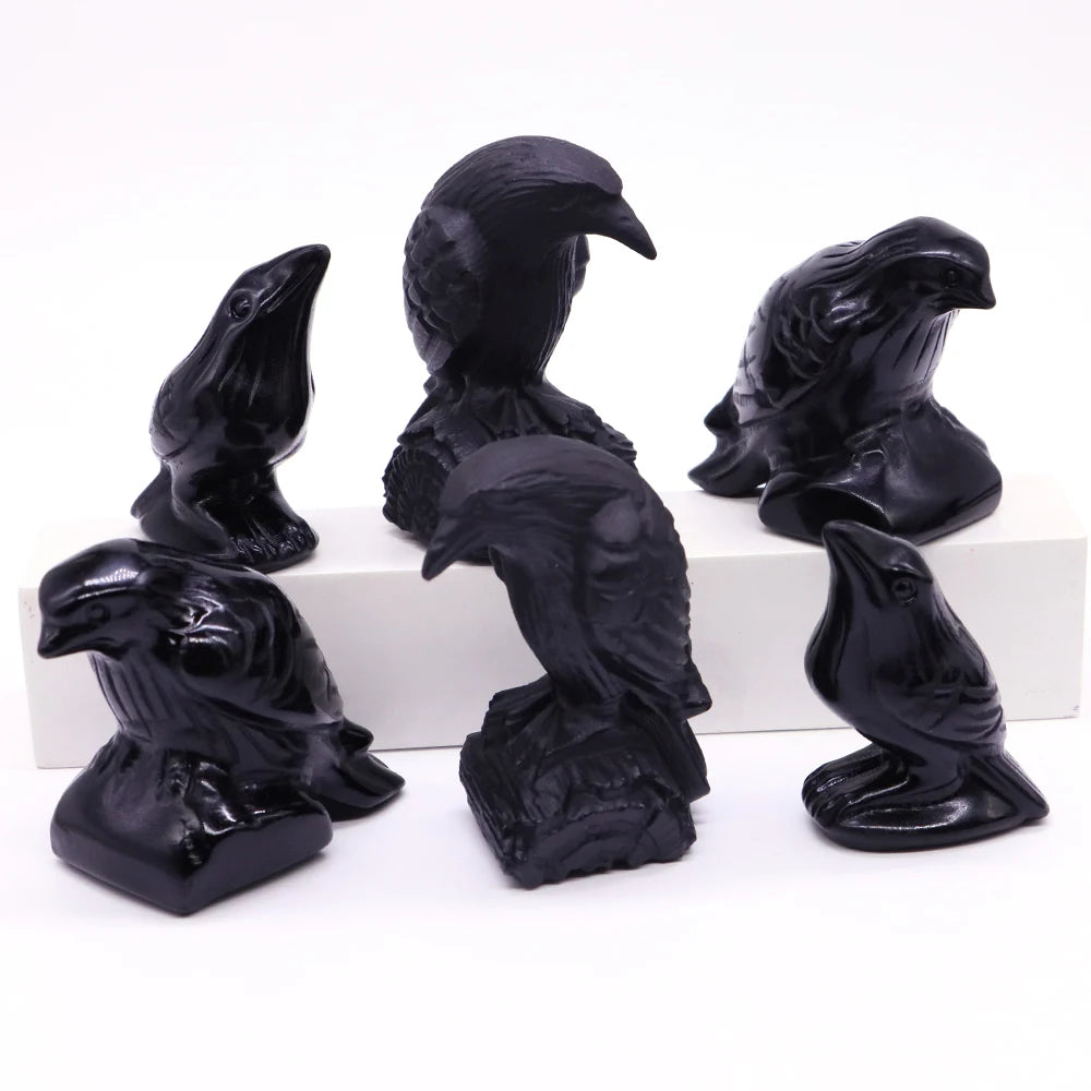 Black Obsidian Crow Carving Set