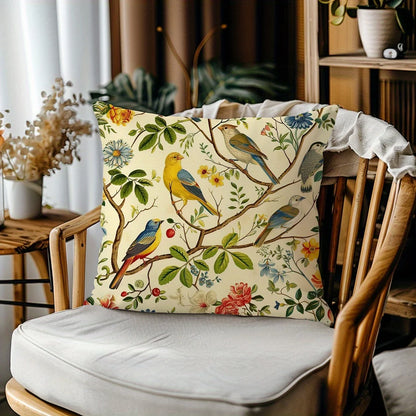 Bird and Floral Throw Pillow Cover