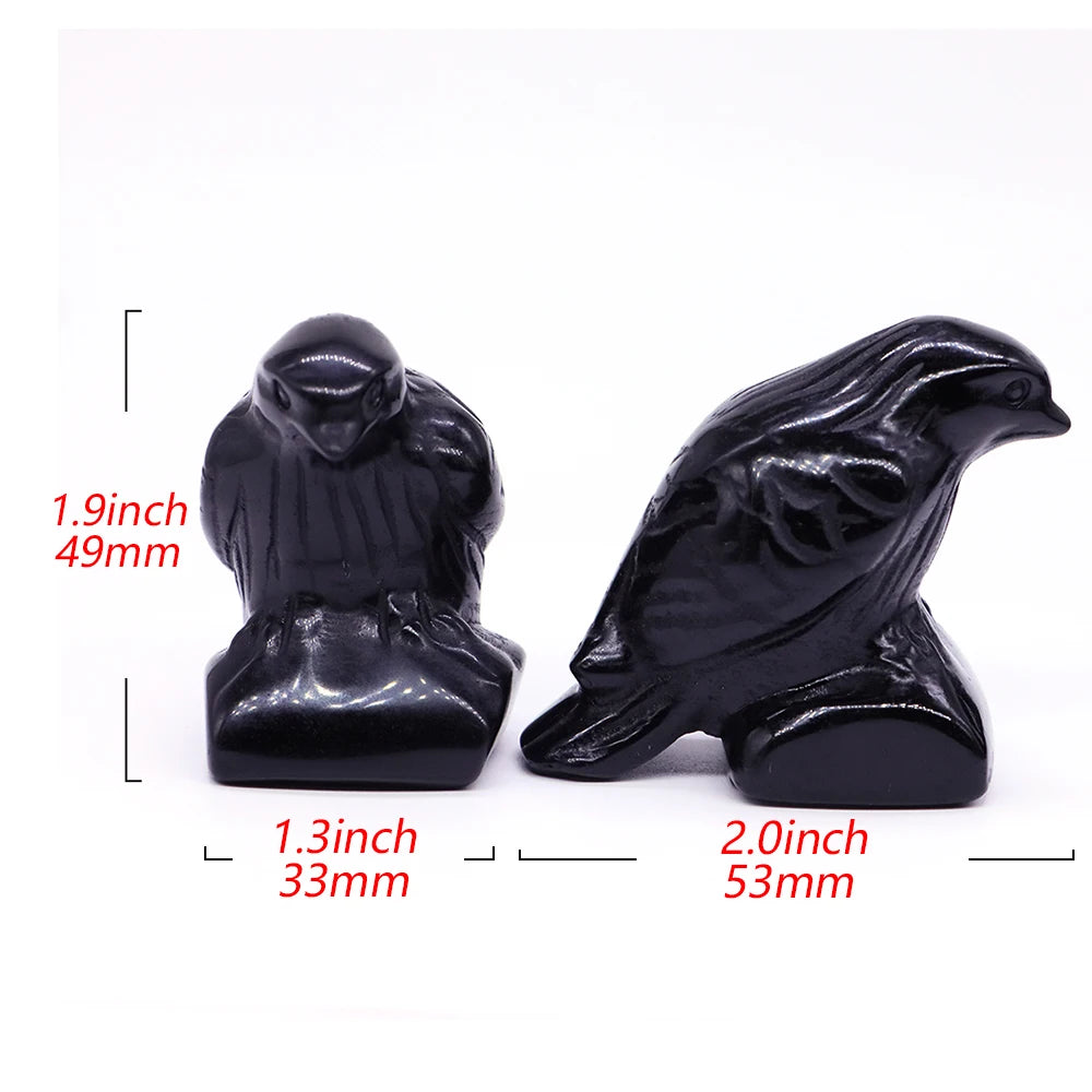 Black Obsidian Crow Carving Set