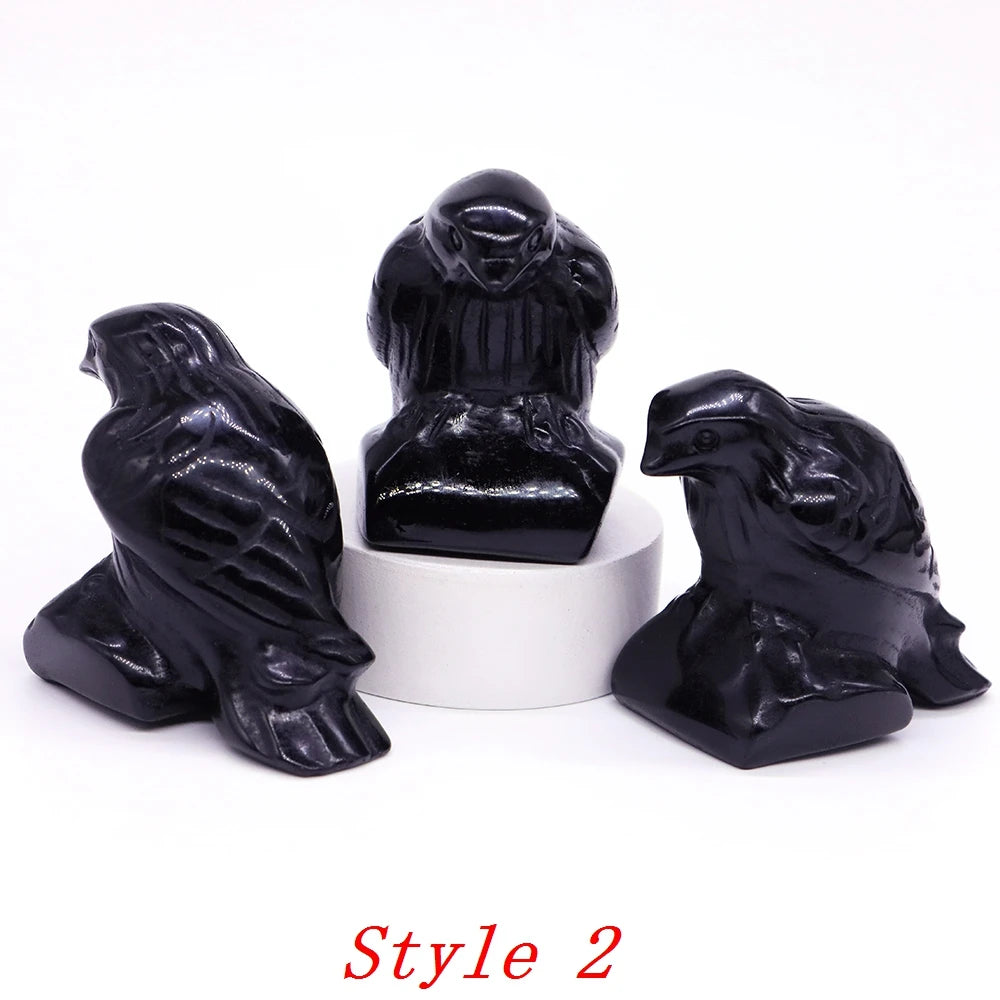 Black Obsidian Crow Carving Set