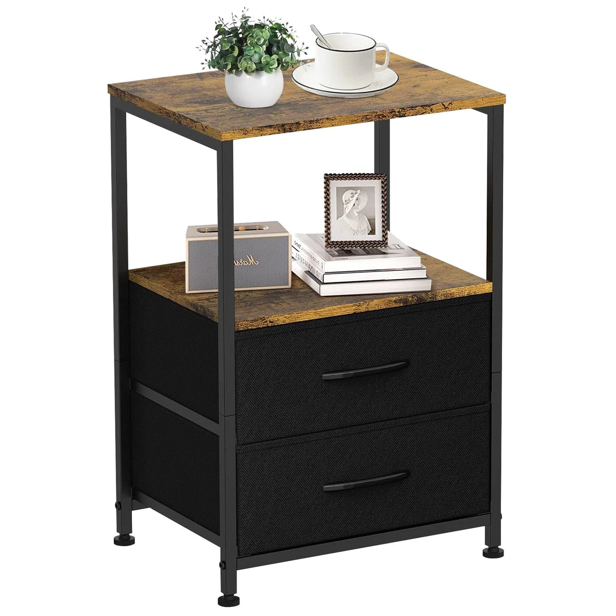 2-Drawer Fabric Bedside Table