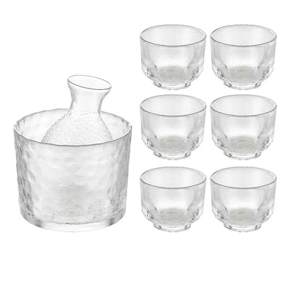Gold-Rimmed Hammered Glass Sake Set