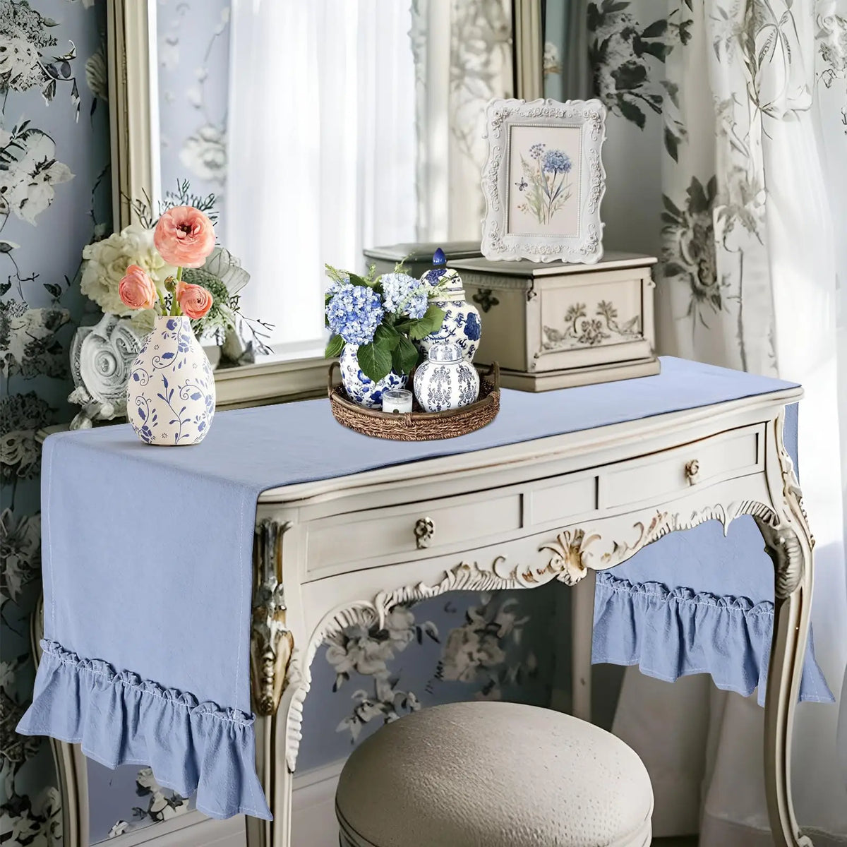 Cotton Ruffle Table Runner