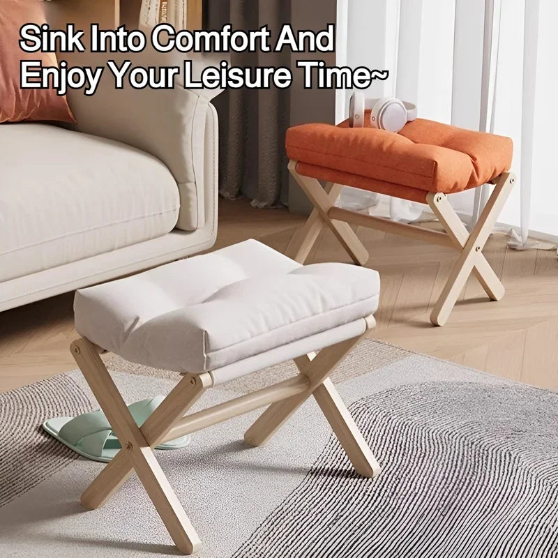 Solid Wood Folding Shoe-Changing Stool