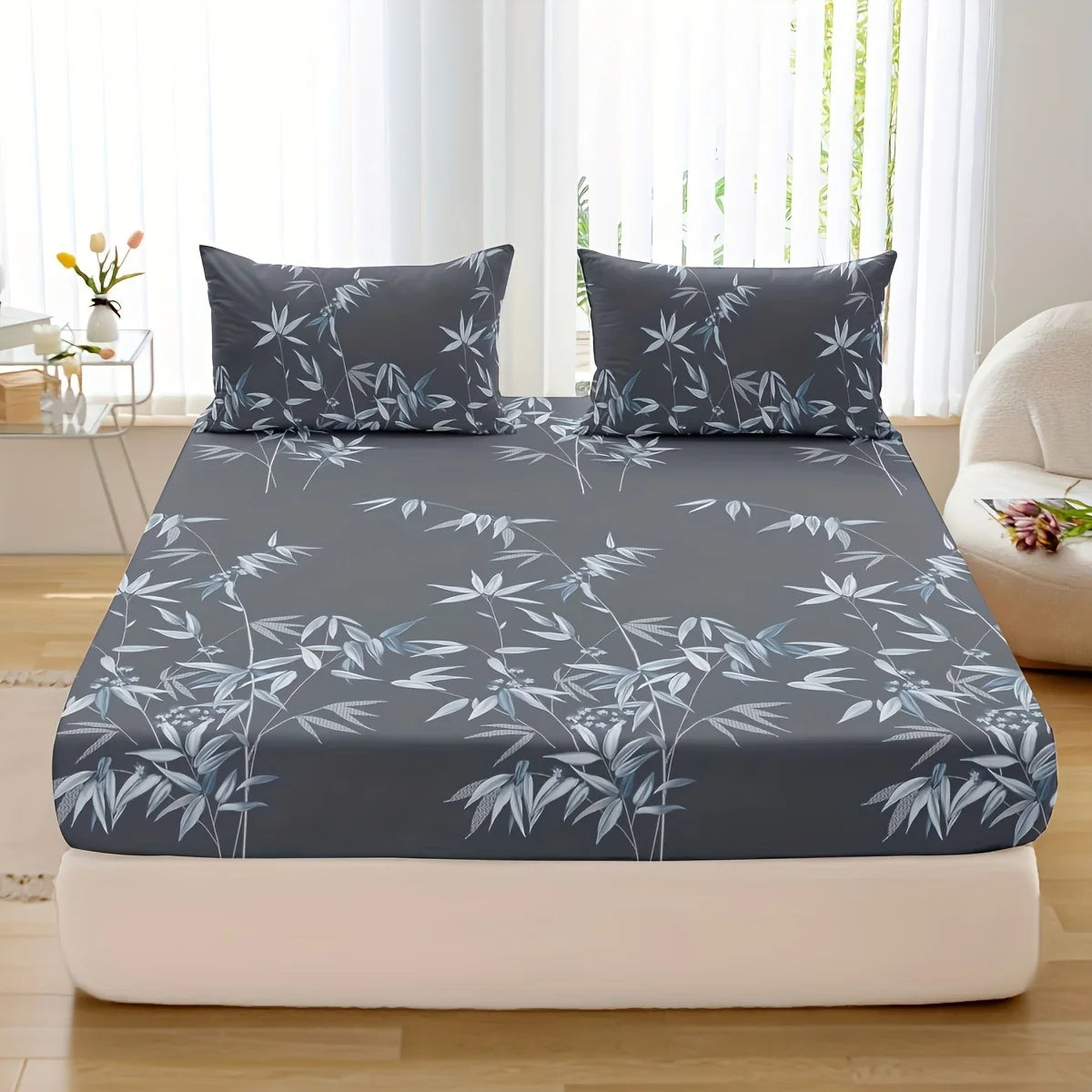 3-Piece Bamboo Leaf Fitted Sheet Set