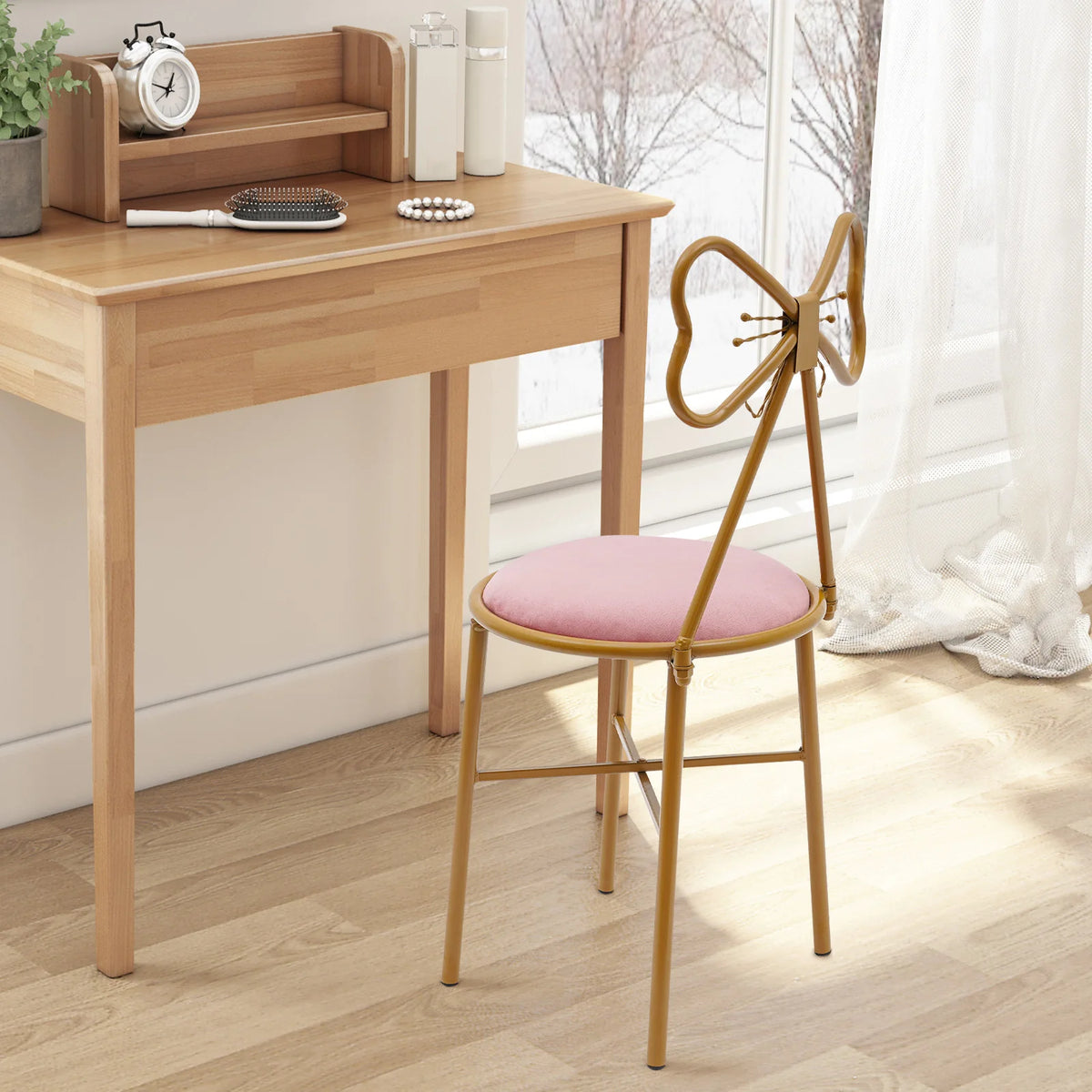 Butterfly-Back Velvet Vanity Chair