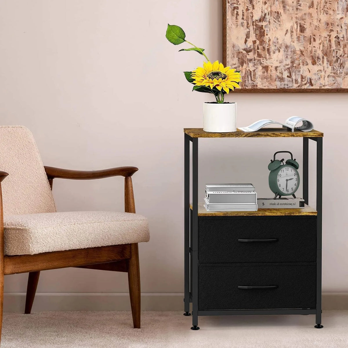 2-Drawer Fabric Bedside Table