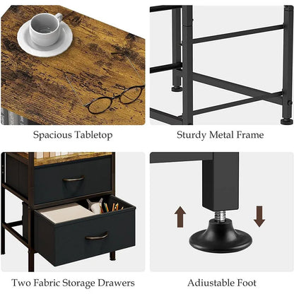 2-Drawer Fabric Bedside Table