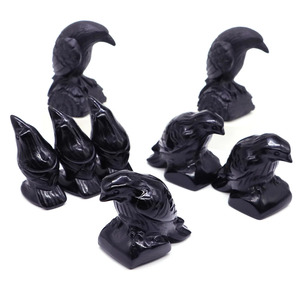 Black Obsidian Crow Carving Set