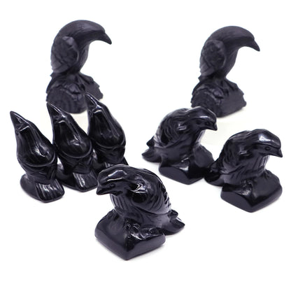 Black Obsidian Crow Carving Set
