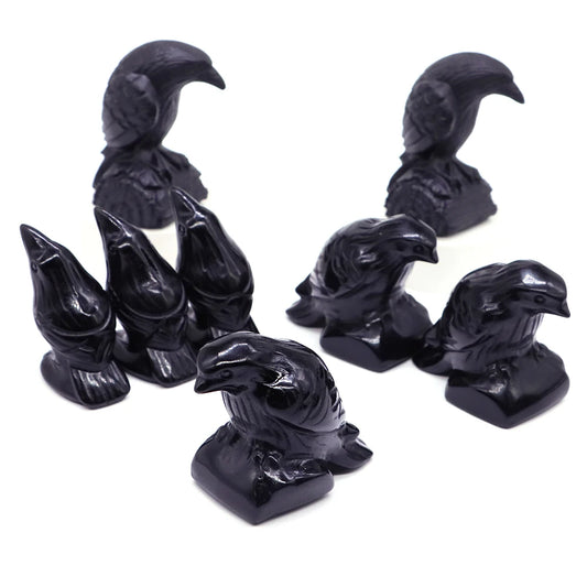 Black Obsidian Crow Carving Set