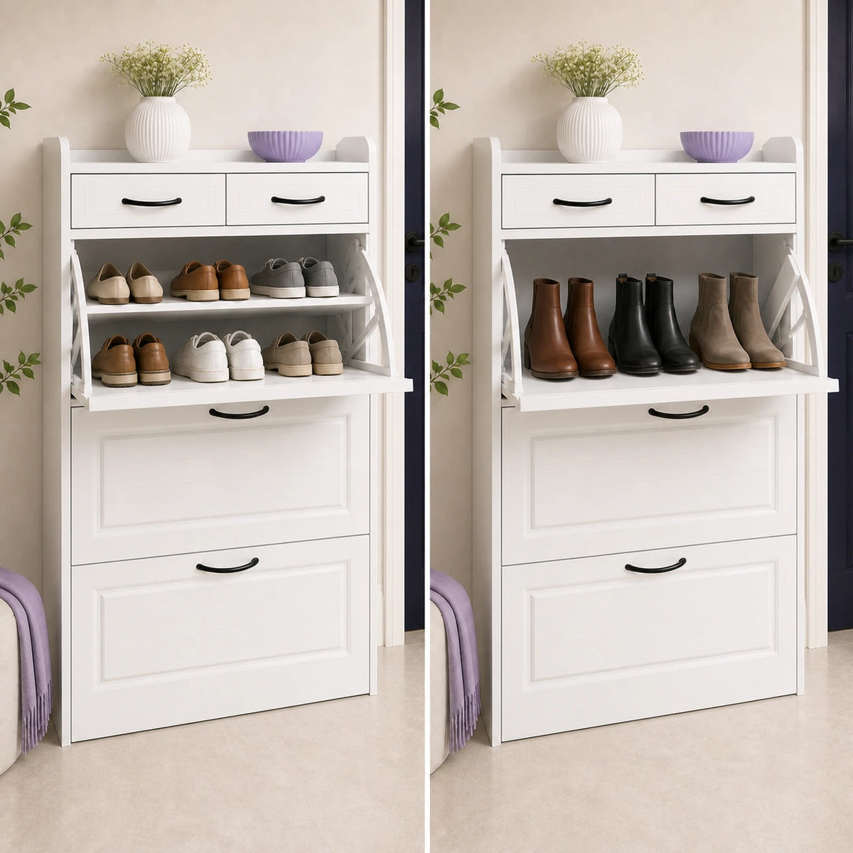 Arynora shoe cabinet removable divider detail